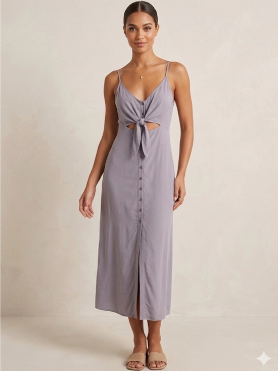 Millibon Dresses & Skirts - Dress with Tie Front and Button Detail Linen Rayon Blend